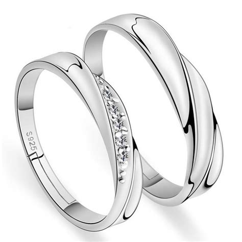 Simple Elegant Zircon Adjustable Silver Couple Rings Ring for Women and ...