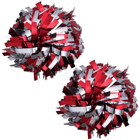 Metallic Cheer Pom Poms Cheerleading Cheerleader Gear 2 pieces one pair poms(Red/Silver ...