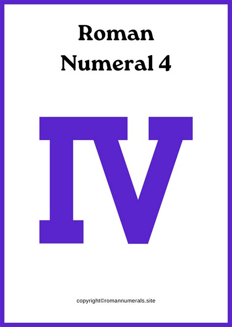 Roman Numeral 4 - Free Printable Roman Number 4 in PDF