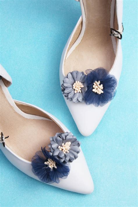 Navy Blue Flower Shoes Clips Bridal Shoe Clips - Wedding Floral Shoes Brooches Shoes Accessories ...