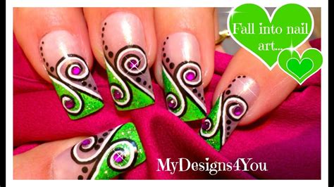 Abstract Nail Art Design Tutorial | Green Swirl Nails ♥ - YouTube