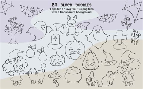 Halloween doodles set. Vector clip arts and seamless patterns By Olga Belova | TheHungryJPEG