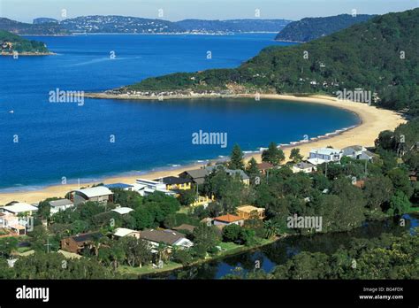 Looking south across Pearl Beach and Broken Bay towards the mouth of ...