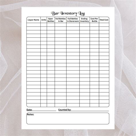 Liquor Inventory Bar Inventory Log Printable Inventory - Etsy