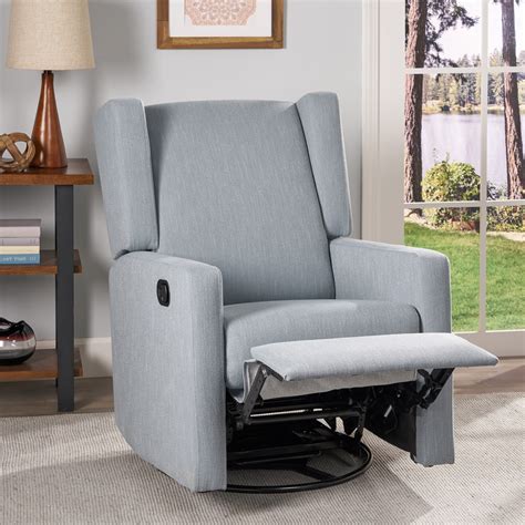 Noble House Rushika Contemporary Fabric Upholstered Swivel Recliner, Dusty Blue and Black ...