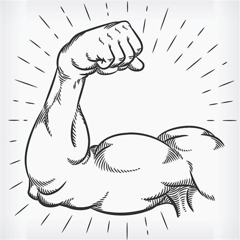 Premium Vector | Sketch Strong Arm Muscle Flexing Doodle