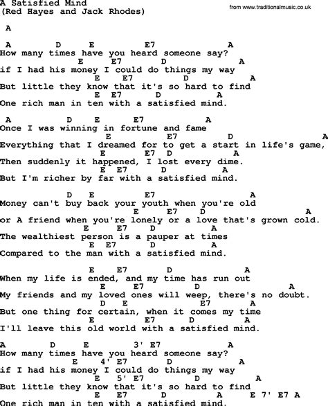 Johnny Cash song: A Satisfied Mind, lyrics and chords