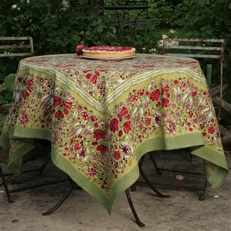 Green Floral Cotton Tablecloth