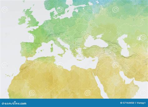 Map of Europe, North Africa and Middle East, Relief Map Stock ...