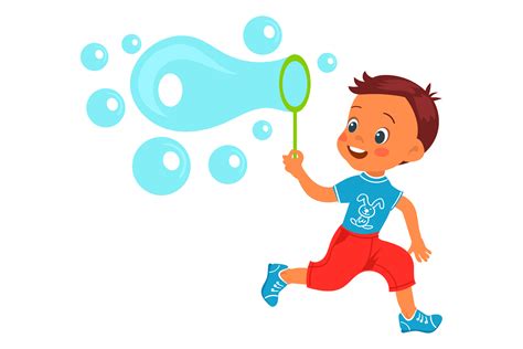 Kid Blow Bubbles. Outdoor Game Cartoon C Graphic by vectorbum · Creative Fabrica