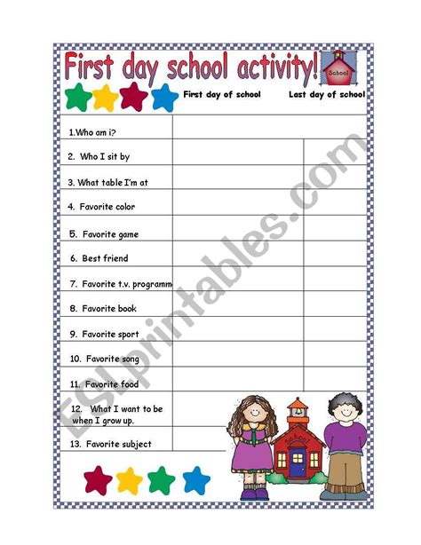 Activity for the first day of school - ESL worksheet by eslmyriam