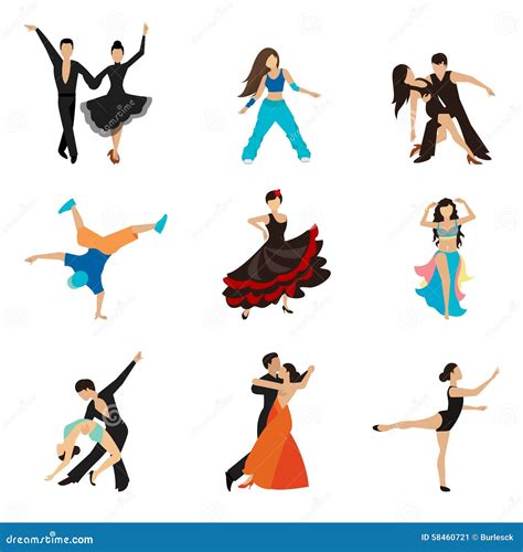 Dancing Styles Flat Icons Set Stock Vector - Illustration of icon, beautiful: 58460721