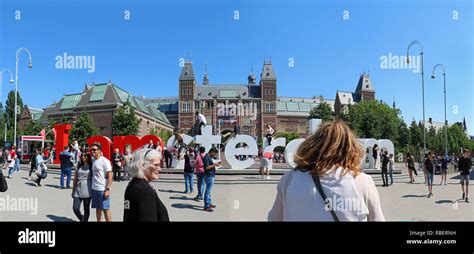 AMSTERDAM, NETHERLANDS - MAY 15, 2018: The famous I amsterdam sign in Museumplein square outside ...