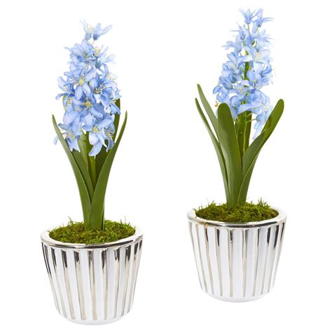 Nearly Natural 13 in. Hyacinth Artificial Arrangement in White Vase ...