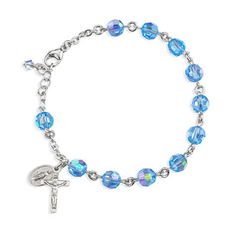 Sterling Silver Rosary Bracelet Created with 7mm Light Sapphire Swarovski Crystal Round Beads by ...