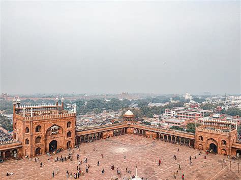 delhi, jama masjid, tower, inside jama masjid, view, old city, red, orange, architecture, masjid ...