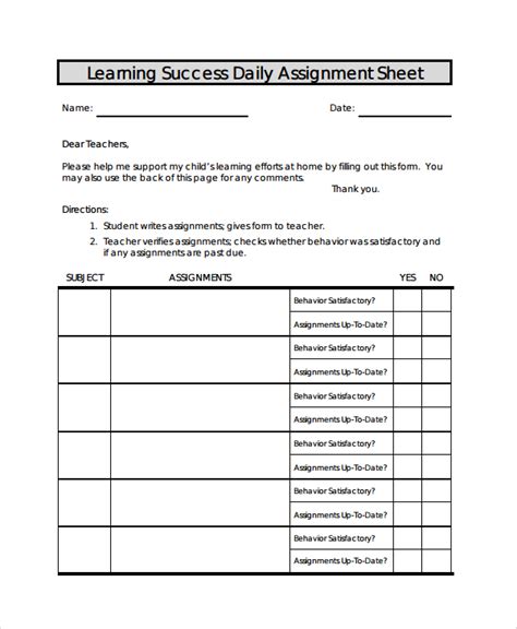 FREE 9+ Sample Assignment Sheet Templates in PDF | MS Word