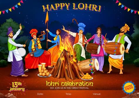 Happy Lohri holiday background for Punjabi festival stock illustration ...