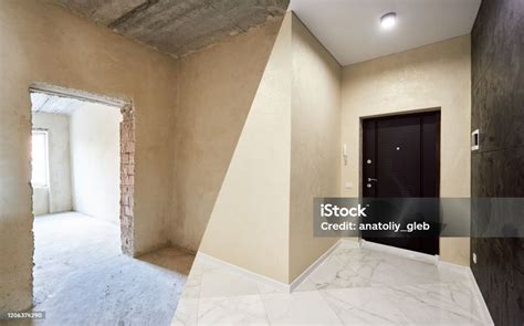 Room In Apartment Before And After Renovation Works Stock Photo ...