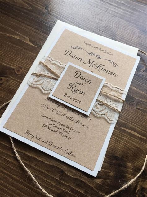 Rustic Wedding Invitation, Vintage Wedding Invitation, Lace Wedding Invitations, Barn Wedding ...