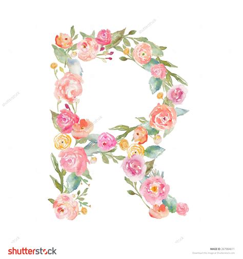 Watercolor Flower Alphabet Letter R. Monogram Letter R Made of Flowers | Flower alphabet ...