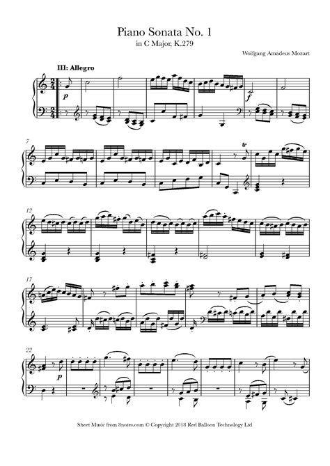 Mozart - Piano Sonata No. 1 in C Major, K. 279 3rd movement Sheet music for Piano - 8notes.com