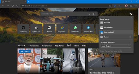 How to do New Tab Page Layout Customization in Microsoft Edge Chromium