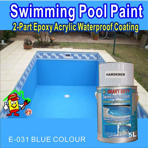 E-031 BLUE • Swimming Pool Epoxy Paint • 5L • Heavy Duty • 2-Part Epoxy Acrylic Waterproof ...