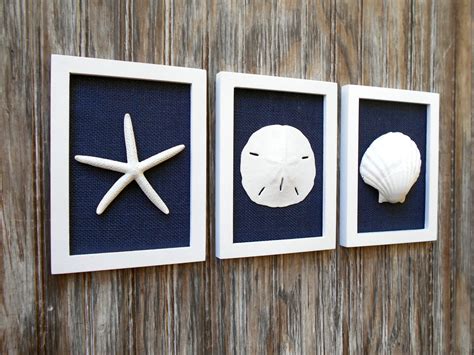 Cottage Chic Set of Beach Wall Art Beach House Decor Navy