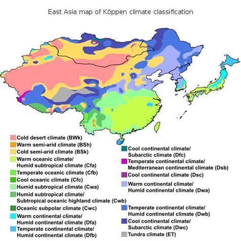 East Asia map of Köppen climate classification.svg | Asia map, East asia map, Subarctic climate