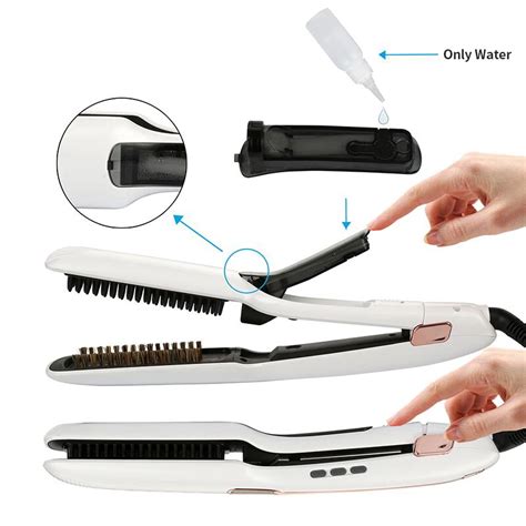 Steam Hair Straightener Brush Infrared Professional Straightening Iron Argan Oil Steam ...