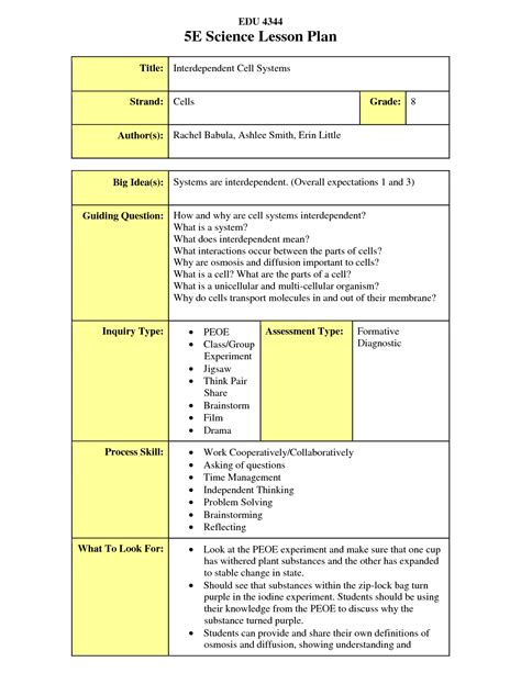 5E Lesson Plan Template Free