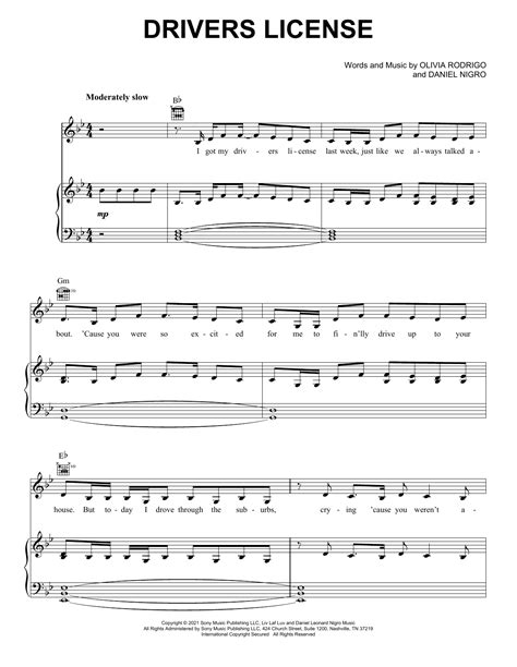 Olivia Rodrigo "drivers license" Sheet Music Notes | Download Printable ...