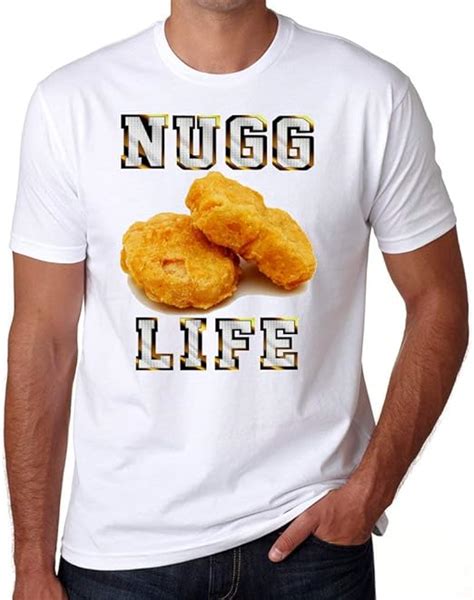 Nugg Life Chicken Nuggets Printed T Shirt White 100% Polyester: Amazon ...