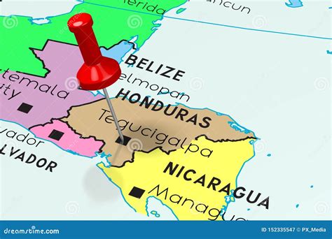 Honduras, Tegucigalpa - Capital City, Pinned on Political Map Stock ...