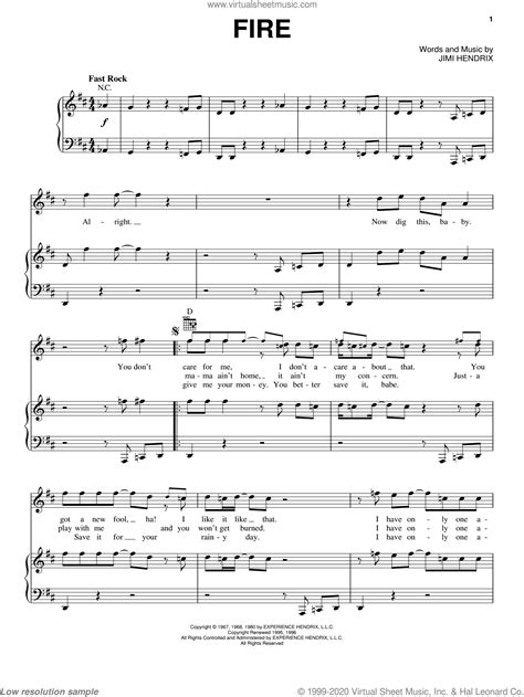 Jimi Hendrix: Fire sheet music for voice, piano or guitar (PDF)