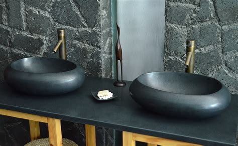 Vasque salle de bain en pierre granit noir véritable COCOON SHADOW