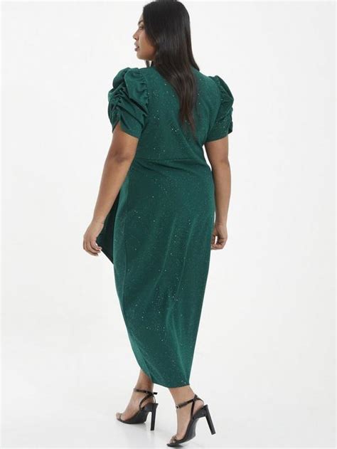 Quiz Curve Curve Bottle Green Glitter Wrap Midi Dress | littlewoods.com