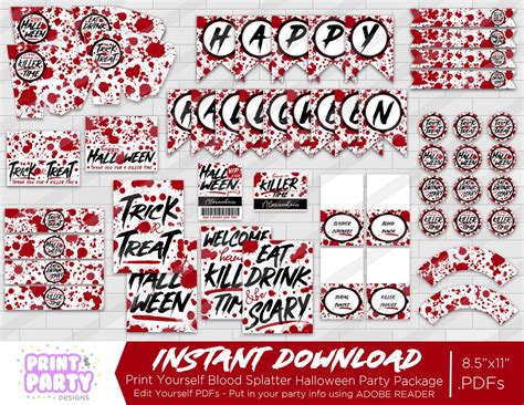 Printable Blood Splatter Halloween Party Decorations, Halloween Party ...