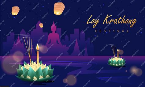 Premium Vector | Loy krathong festival travel thailand poster design background vector illustration