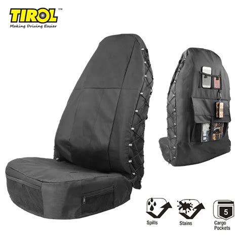 TIROL Oxford Waterproof Universal Car Bucket High Back Seat Cover Multi Pockets Storage Holder ...