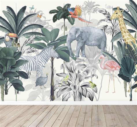 Jungle Wallpaper Mural : Munks and Me - Nursery Wallpaper | Tượng