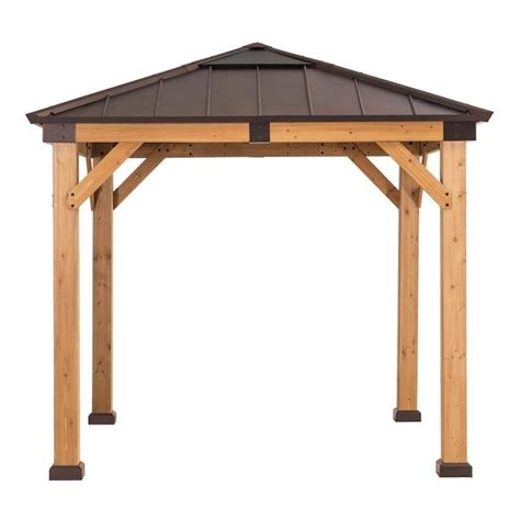 Sunjoy Cedar Wood Wood Square Gazebo with Steel Roof (Exterior: 8-ft x 8-ft; Foundation: 8-ft x ...