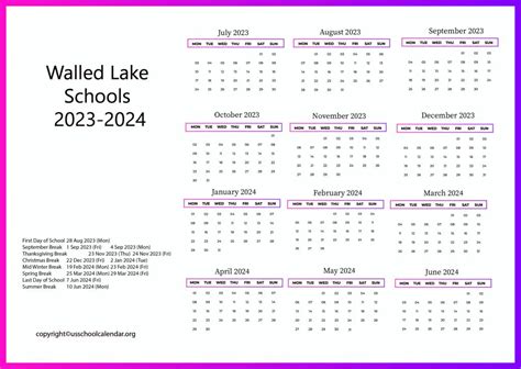 Walled Lake Schools Calendar with Holidays 2023-2024