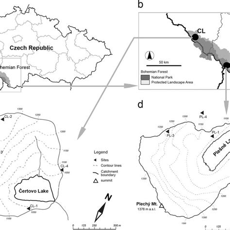 Map of the sampling sites in the Bohemian Forest National Park and ...