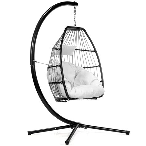 Barton Black Wicker Egg-Shaped Patio Swing Chair with Cream Cushion-93904 - The Home Depot
