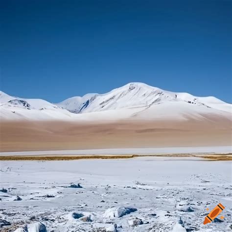 Tibetan plateau landscape with distant snowy hills on Craiyon