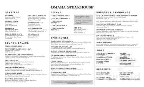 Omaha Steakhouse & Lounge menu in Phoenix, Arizona, USA