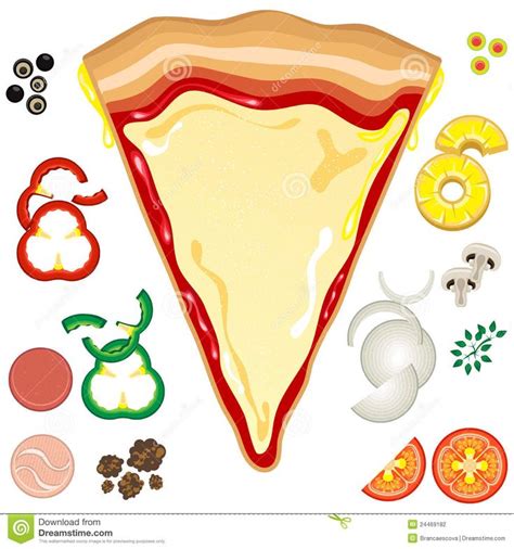 pizza toppings are arranged on top of each other in this graphic art work - food objects