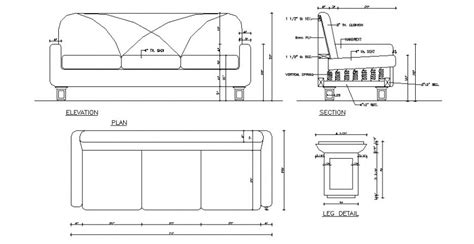 Dynamic sofa set elevation, section, plan and leg cad drawing details dwg file - Cadbull